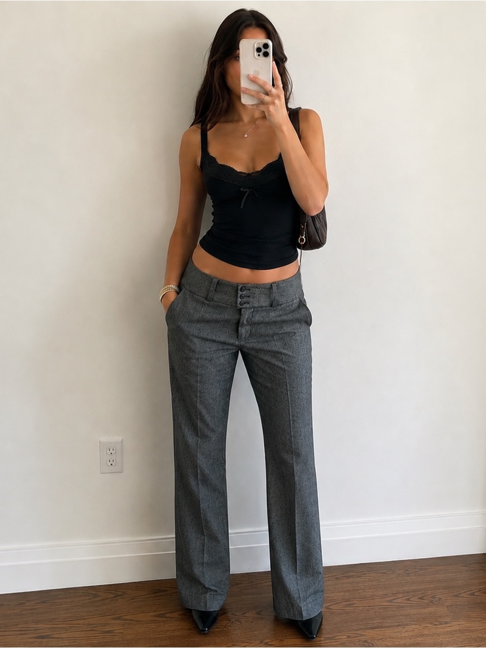 Suzy Shier Herringbone Wide Leg Low Rise Trouser‎ Pants Women 9 10 Y2K Office